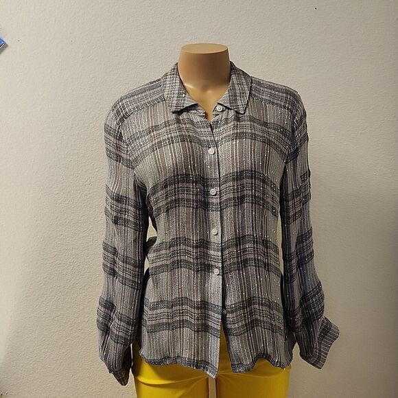 BRAND NEW I-N-C WOMEN'S PLAID SEQUIN BUTTON UP SHIRT - Picture 3 of 16